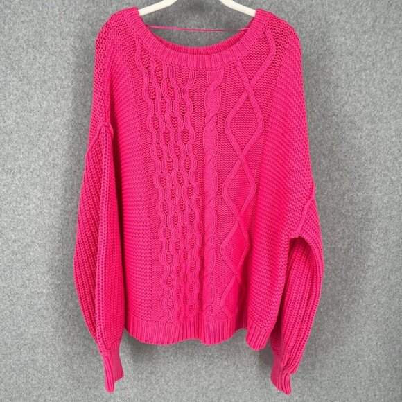 Free People Sweaters - Free People Womens Dream Cable Crew Sweater Size M Pink Barbie Oversized Chunky
